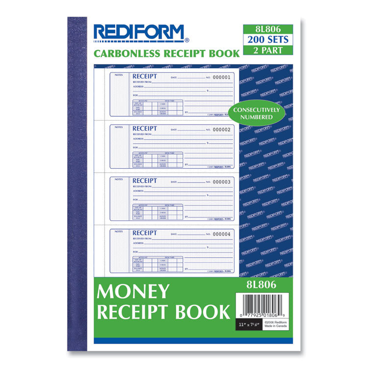 Rediform® Money Receipt Book, Softcover, Two-Part Carbonless, 7 x 2.75, 4 Forms/Sheet, 200 Forms Total (RED8L806) Each
