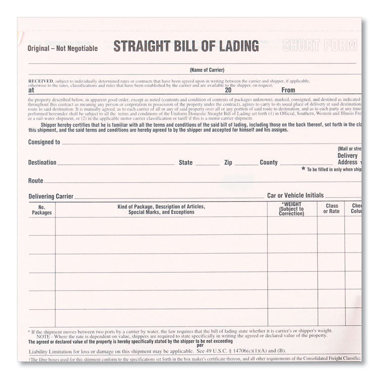 Rediform® Snap-A-Way Bill of Lading, Short Form, Three-Part Carbonless, 7 x 8.5, 250 Forms Total (RED44301) Pack of 250