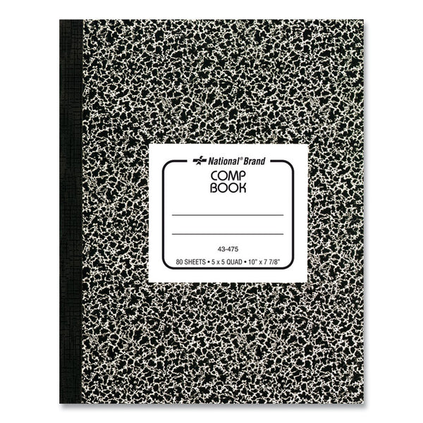 National® Composition Book, Quadrille Rule (5 sq/in), Black Marble Cover, (80) 10 x 7.88 Sheets (RED43475)