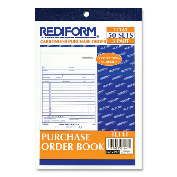 Rediform® Purchase Order Book, 12 Lines, Three-Part Carbonless, 5.5 x 7.88, 50 Forms Total (RED1L141) Each