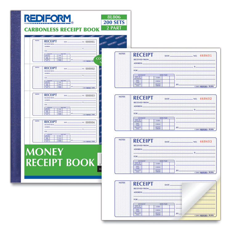 Rediform® Money Receipt Book, Softcover, Two-Part Carbonless, 7 x 2.75, 4 Forms/Sheet, 200 Forms Total (RED8L806) Each