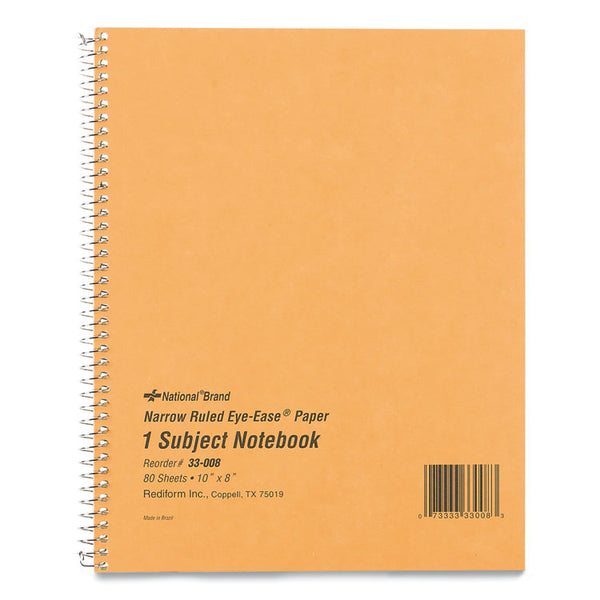 National® Single-Subject Wirebound Notebooks, Narrow Rule, Brown Paperboard Cover, (80) 10 x 8 Sheets (RED33008)