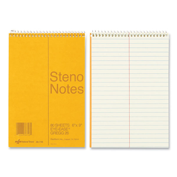 National® Standard Spiral Steno Pad, Gregg Rule, Brown Cover, 80 Eye-Ease Green 6 x 9 Sheets (RED36746)