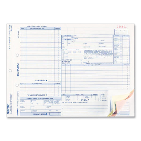 Rediform® Speediset Four-Part Auto Repair Form, Four-Part Carbonless, 11 x 8.5, 50 Forms Total (RED4P489) Pack of 50