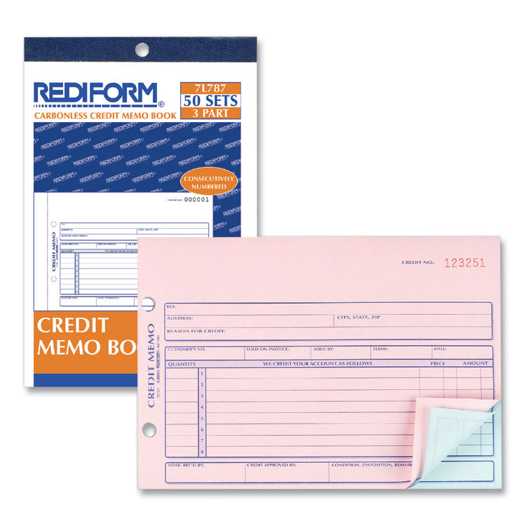 Rediform® Credit Memo Book, Three-Part Carbonless, 5.5 x 7.88, 50 Forms Total (RED7L787) Each