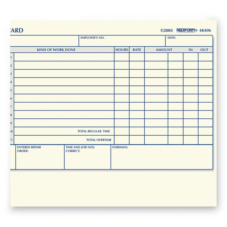 Rediform® Daily Employee Time Cards, Two Sides, 4.25 x 7, 100/Pad (RED4K406) Pad of 100