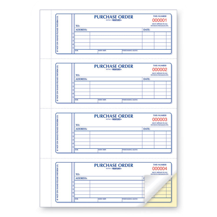 Rediform® Purchase Order Book, 5 Lines, Two-Part Carbonless, 7 x 2.75, 4 Forms/Sheet, 400 Forms Total (RED1L176) Each