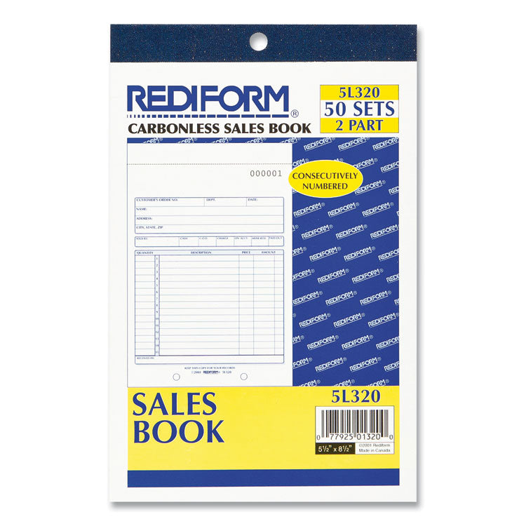 Rediform® Sales Book, 15 Lines, Two-Part Carbonless, 5.5 x 7.88, 50 Forms Total (RED5L320) Each
