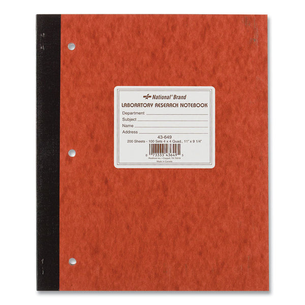 National® Duplicate Laboratory Notebooks, Stitched Binding, Quadrille Rule (4 sq/in), Brown Cover, (200) 11 x 9.25 Sheets (RED43649)