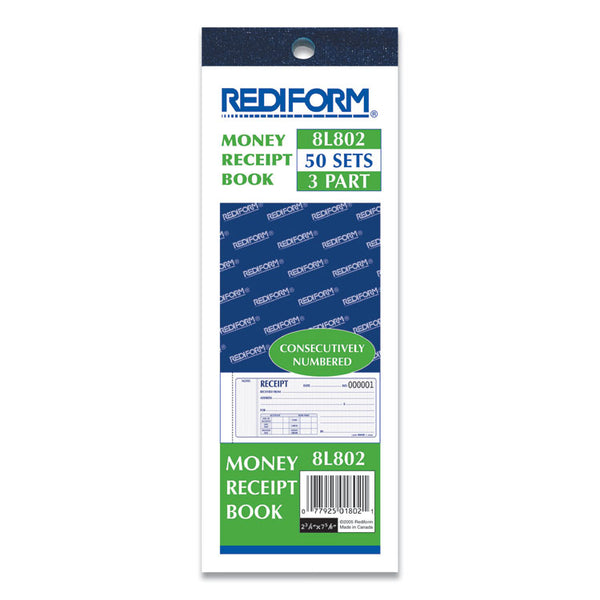Rediform® Receipt Book, Three-Part Carbonless, 7 x 2.75, 4 Forms/Sheet, 50 Forms Total (RED8L802) Each