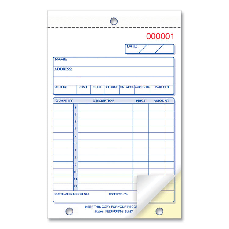 Rediform® Sales Book, 12 Lines, Two-Part Carbonless, 4.25 x 6.38, 50 Forms Total (RED5L527) Each