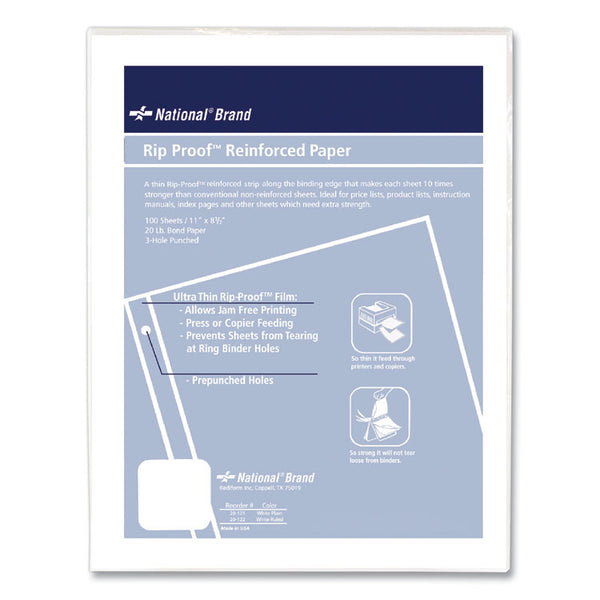National® Rip Proof Reinforced Filler Paper, 3-Hole, 8.5 x 11, Unruled, 100/Pack (RED20121)