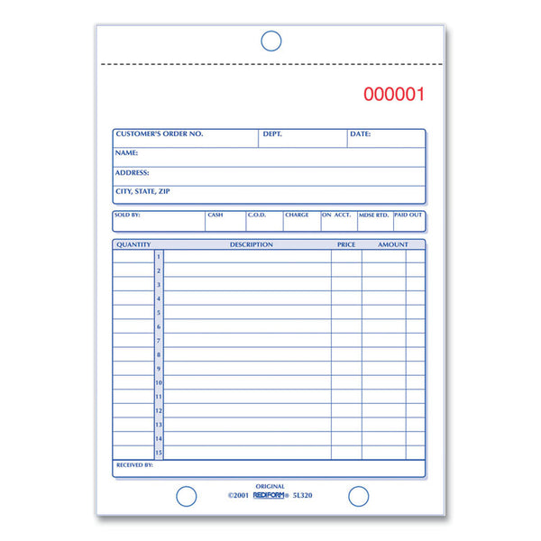 Rediform® Sales Book, 15 Lines, Two-Part Carbonless, 5.5 x 7.88, 50 Forms Total (RED5L320) Each