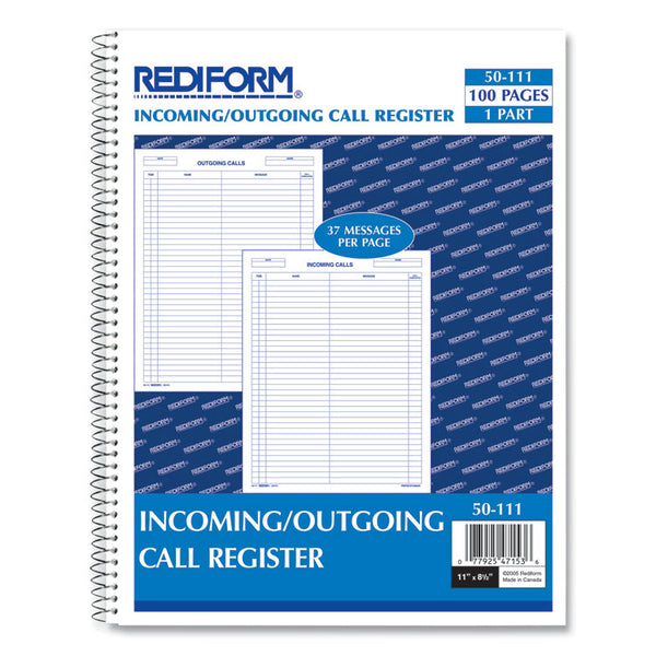 Rediform® Wirebound Call Register, One-Part (No Copies), 11 x 8.5, 100 Forms Total (RED50111) Each