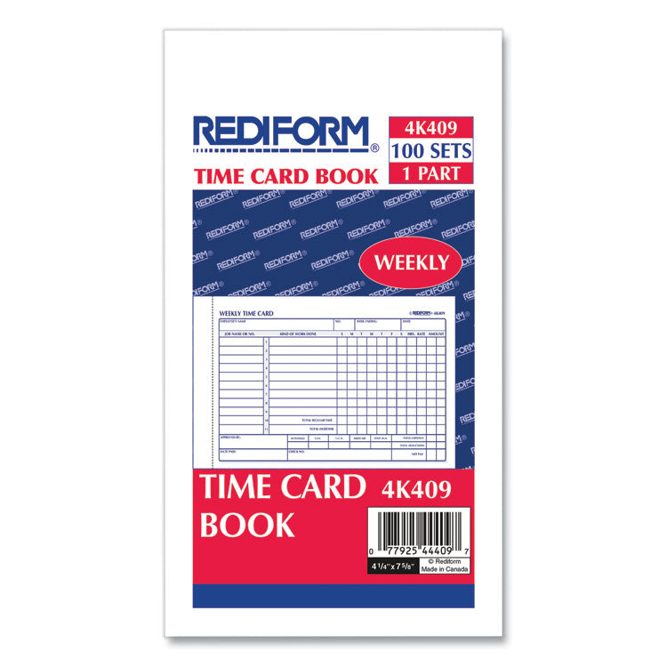 Rediform® RED4K409 Weekly Employee Time Cards, One Side, 4.25 x 7, 100 ...