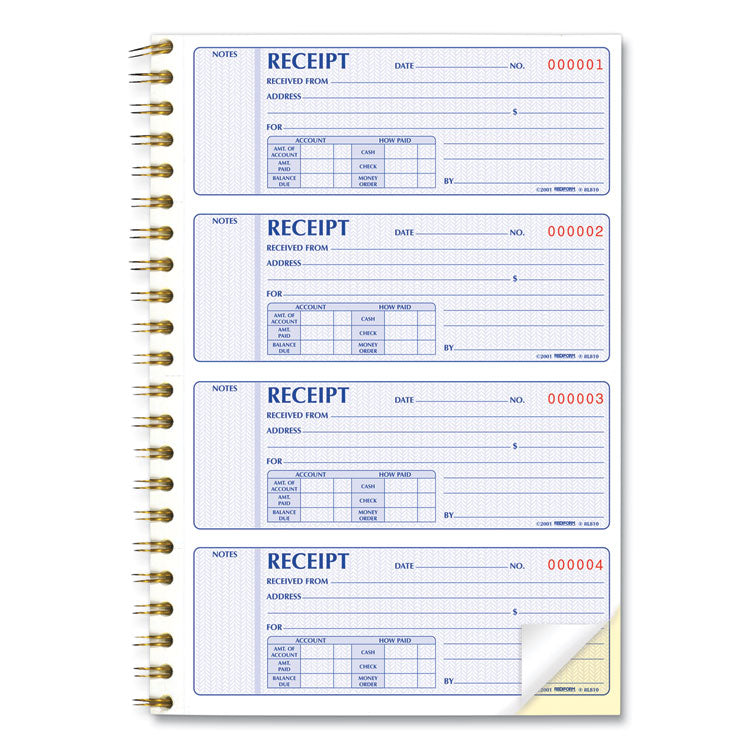 Rediform® Gold Standard Money Receipt Book, Two-Part Carbonless, 7 x 2.75, 4 Forms/Sheet, 300 Forms Total (RED8L810) Each