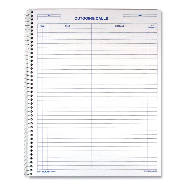 Rediform® Wirebound Call Register, One-Part (No Copies), 11 x 8.5, 100 Forms Total (RED50111) Each