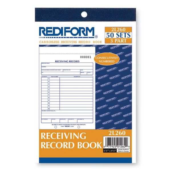 Rediform® Receiving Record Book, Three-Part Carbonless, 5.56 x 7.94, 50 Forms Total (RED2L260) Each