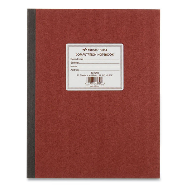 National® Computation Notebook, Quadrille Rule (4 sq/in), Brown Cover, (75) 11.75 x 9.25 Sheets (RED43648)