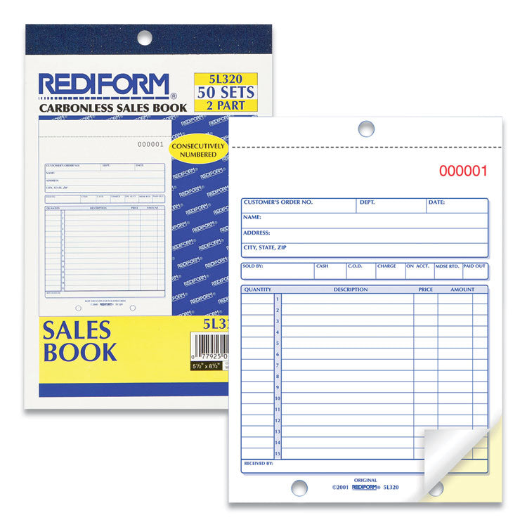 Rediform® Sales Book, 15 Lines, Two-Part Carbonless, 5.5 x 7.88, 50 Forms Total (RED5L320) Each