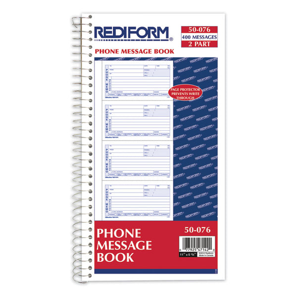 Rediform® Telephone Message Book, Two-Part Carbonless, 5 x 2.75, 4 Forms/Sheet, 400 Forms Total (RED50076) Each