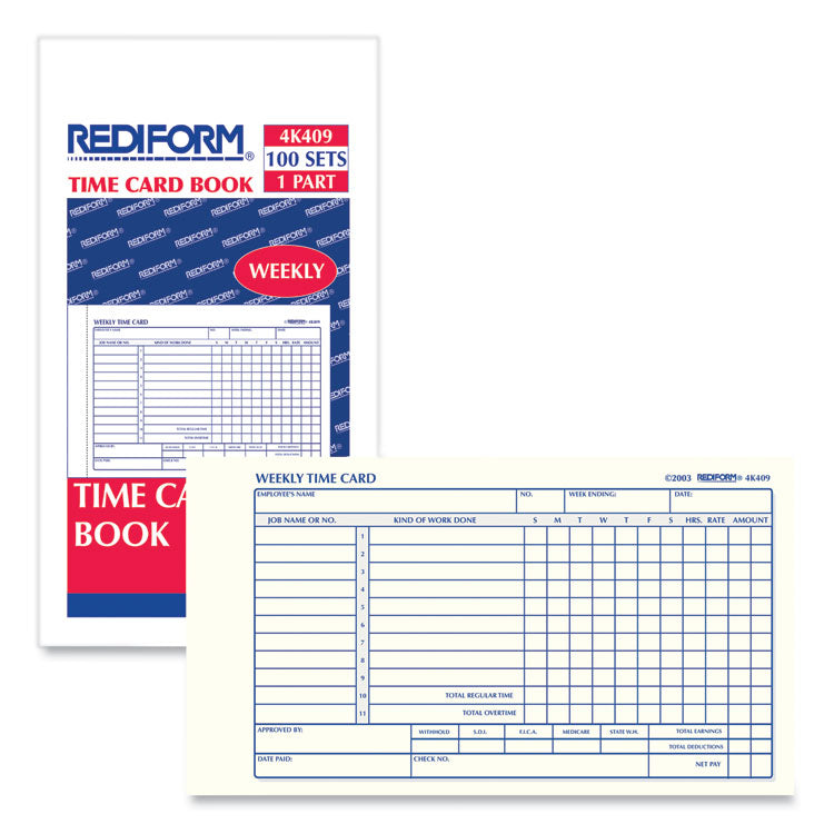 Rediform® Weekly Employee Time Cards, One Side, 4.25 x 7, 100/Pad (RED4K409) Pad of 100