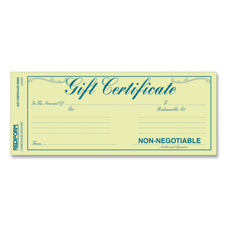 Rediform® Gift Certificates with Envelopes, 8.5 x 3.67, Blue/Gold with Blue Border, 25/Pack (RED98002) Pack of 25