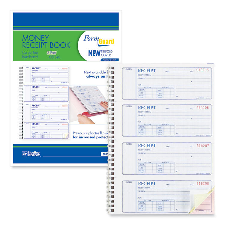M R Form Book Rediform® RED8L808R Money Receipt Book, FormGuard Cover, Three-Part ...