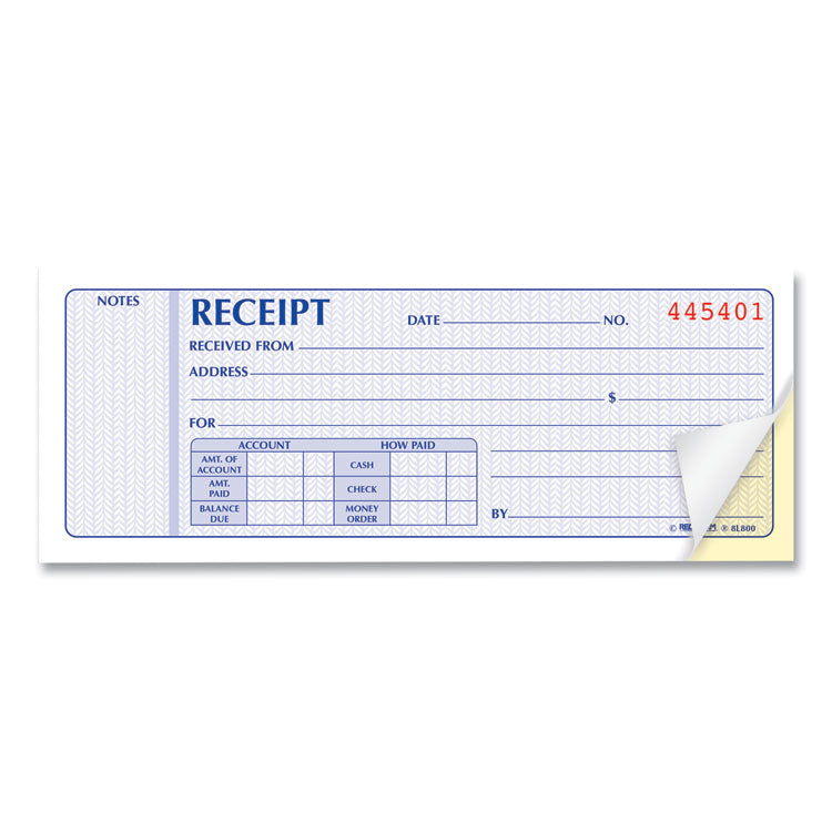 Rediform® Receipt Book, Two-Part Carbonless, 7 x 2.75, 4 Forms/Sheet, 100 Forms Total (RED8L800) Each