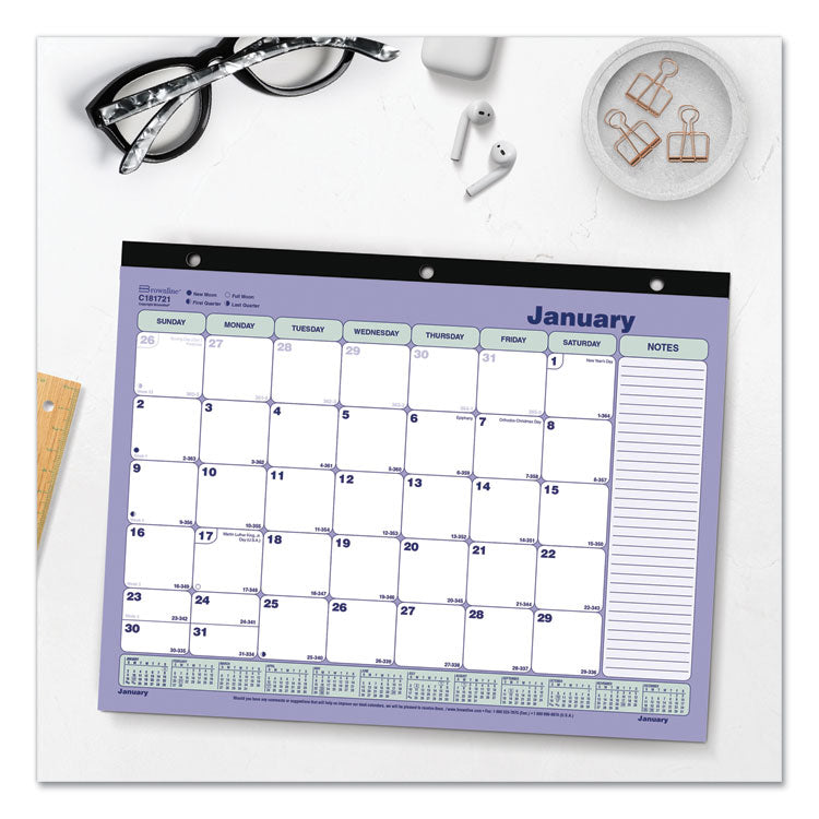 Brownline® Monthly Desk Pad Calendar, 11 x 8.5, White/Blue/Green Sheets, Black Binding, 12-Month (Jan to Dec): 2024 (REDC181721)