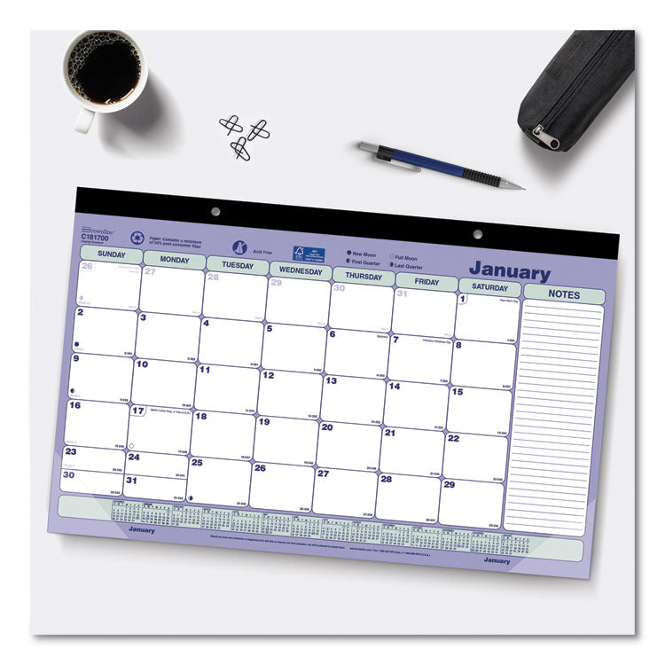 Brownline® Monthly Desk Pad Calendar, 17.75 x 10.88, White/Blue/Green Sheets, Black Binding, Clear Corners, 12-Month (Jan to Dec): 2024 (REDC181700)
