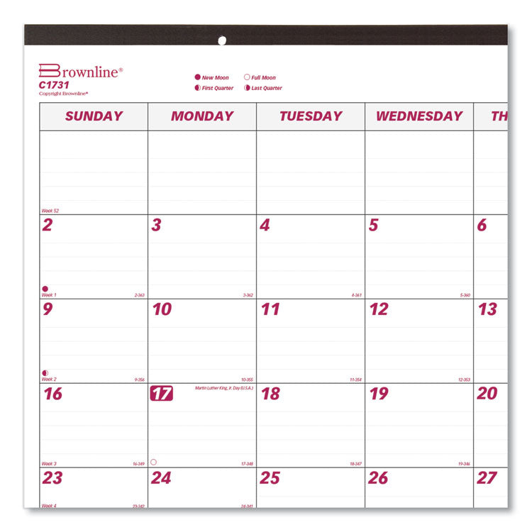 Brownline® Monthly Desk Pad Calendar, 22 x 17, White/Burgundy Sheets, Black Binding, Black Corners, 12-Month (Jan to Dec): 2024 (REDC1731)