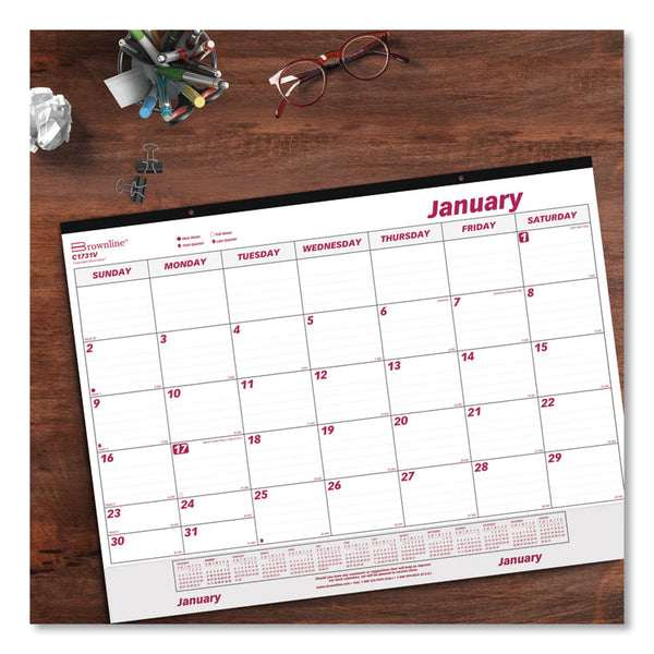 Brownline® Monthly Desk Pad Calendar, 22 x 17, White/Burgundy Sheets, Black Binding, Clear Corners, 12-Month (Jan to Dec): 2024 (REDC1731V)