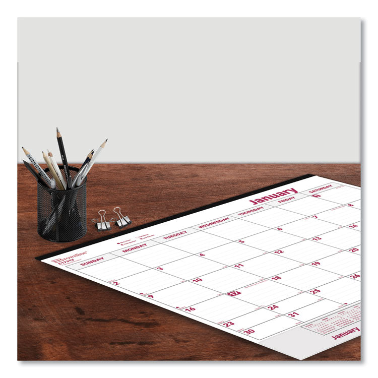 Brownline® REDC1731V Monthly Desk Pad Calendar, 22 x 17, White/Burgundy Brownline Desk Calendar 2025