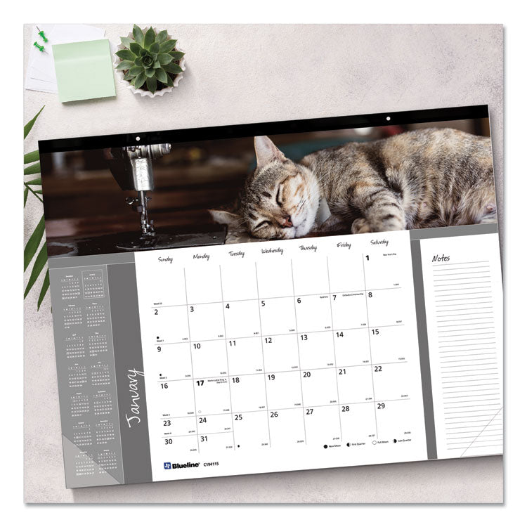 Blueline® Pets Collection Monthly Desk Pad, Furry Kittens Photography, 22 x 17, White Sheets, Black Binding, 12-Month (Jan-Dec): 2024 (REDC194115)