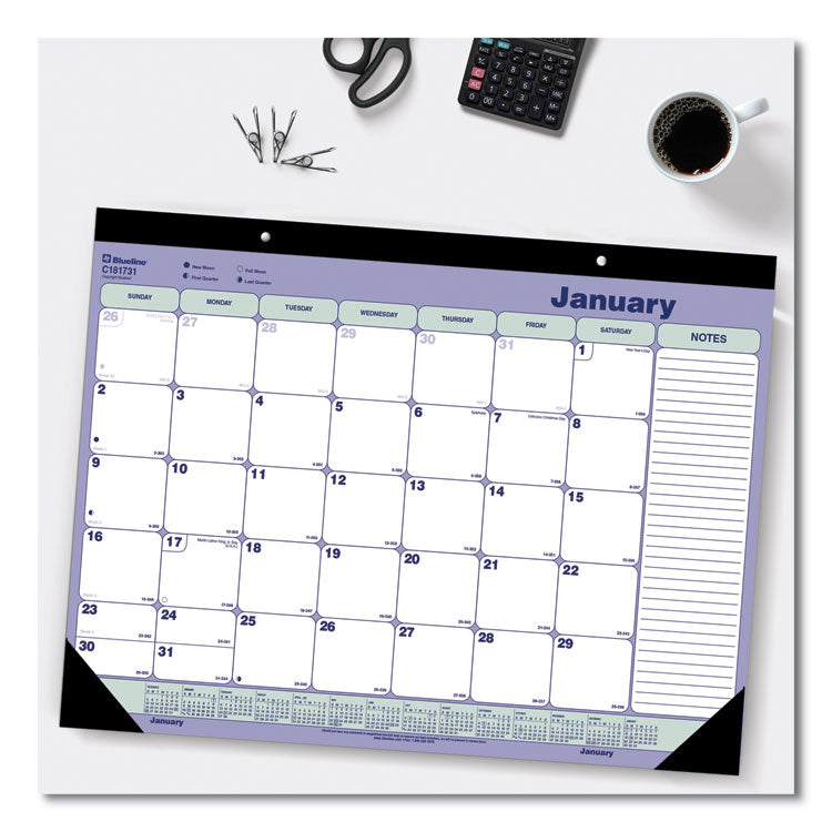 Blueline® Monthly Desk Pad Calendar, 21.25 x 16, White/Blue/Green Sheets, Black Binding, Black Corners, 12-Month (Jan to Dec): 2024 (REDC181731)