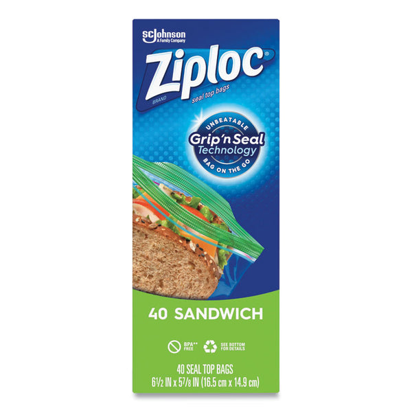 Ziploc® Resealable Sandwich Bags, 1.2 mil, 6.5" x 5.88", Clear, 40/Box (SJN315882BX)