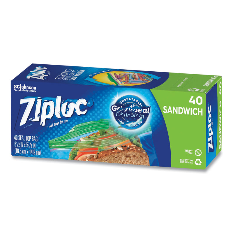 Ziploc® Resealable Sandwich Bags, 6.5" x 5.88", Clear, 50/Box (SJN383179BX) Box of 50