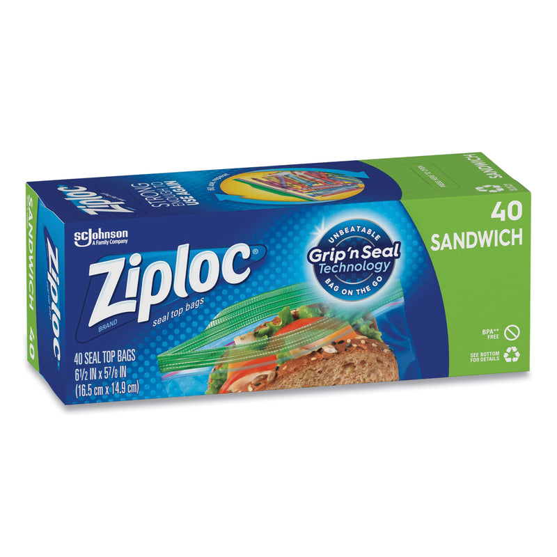 Ziploc® Resealable Sandwich Bags, 6.5" x 5.88", Clear, 50/Box (SJN383179BX) Box of 50