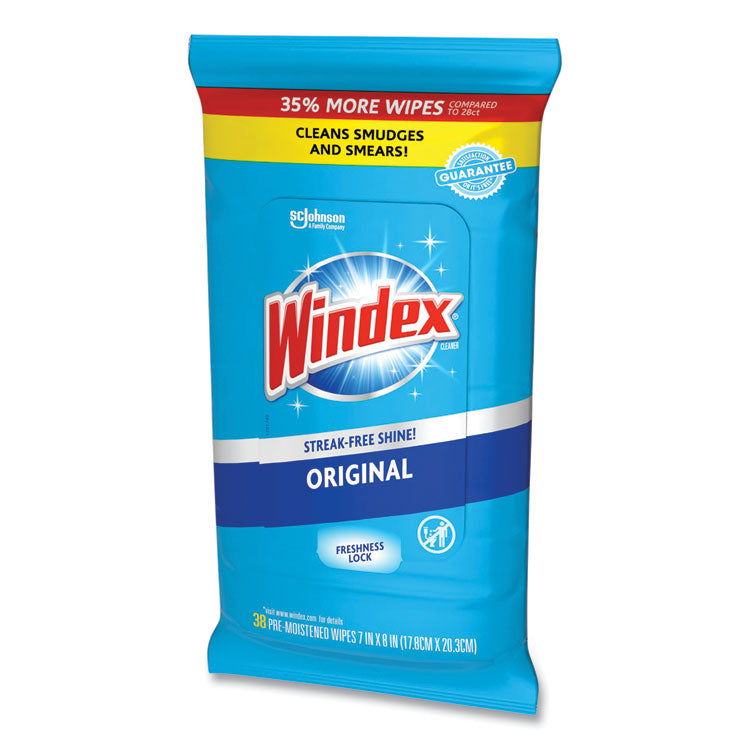 Windex® Glass and Surface Wet Wipe, Cloth, 7 x 8, Unscented, White, 38/Pack (SJN319251EA) Each