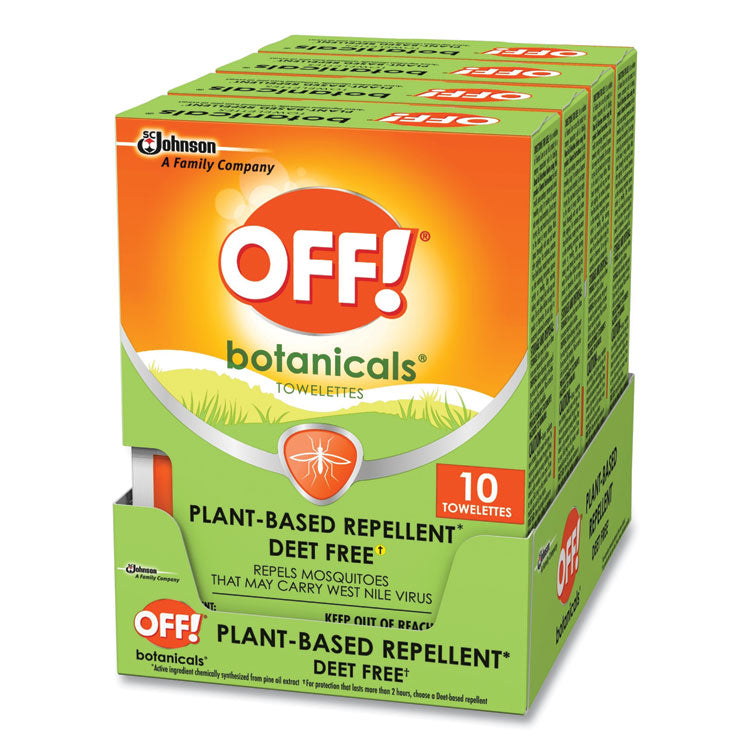 OFF!® Botanicals Insect Repellant, Box, 10 Wipes/Pack, 8 Packs/Carton (SJN694974) Case of 8