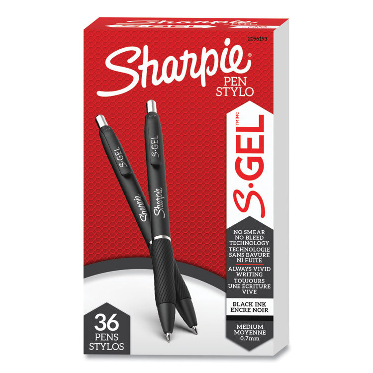 Sharpie® S-Gel™ S-Gel High-Performance Gel Pen, Retractable, Medium 0.7mm, Black Ink, Black Barrel, 36/Pack (SAN2096193)