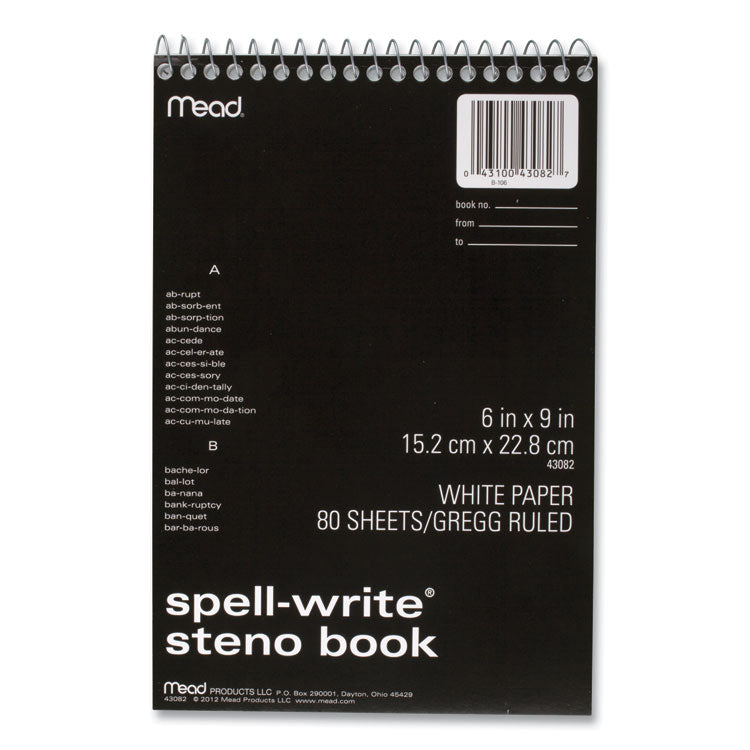 Mead® Spell-Write Wirebound Steno Pad, Gregg Rule, Randomly Assorted Cover Colors, 80 White 6 x 9 Sheets (MEA43082)