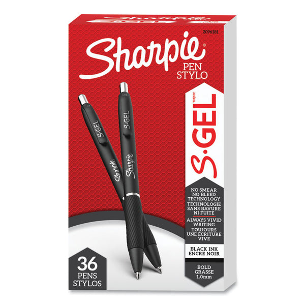 Sharpie® S-Gel™ S-Gel High-Performance Gel Pen, Retractable, Bold 1 mm, Black Ink, Black Barrel, 36/Pack (SAN2096181) Pack of 36