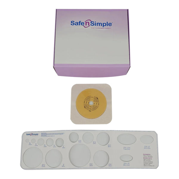 Safe n Simple™ Ostomy Barrier Trim to Fit, Standard Wear Flexible Tape 57 mm Flange Up to 1-3/4 Inch Opening 5 X 5 Inch (1245142_BX) 10/BX