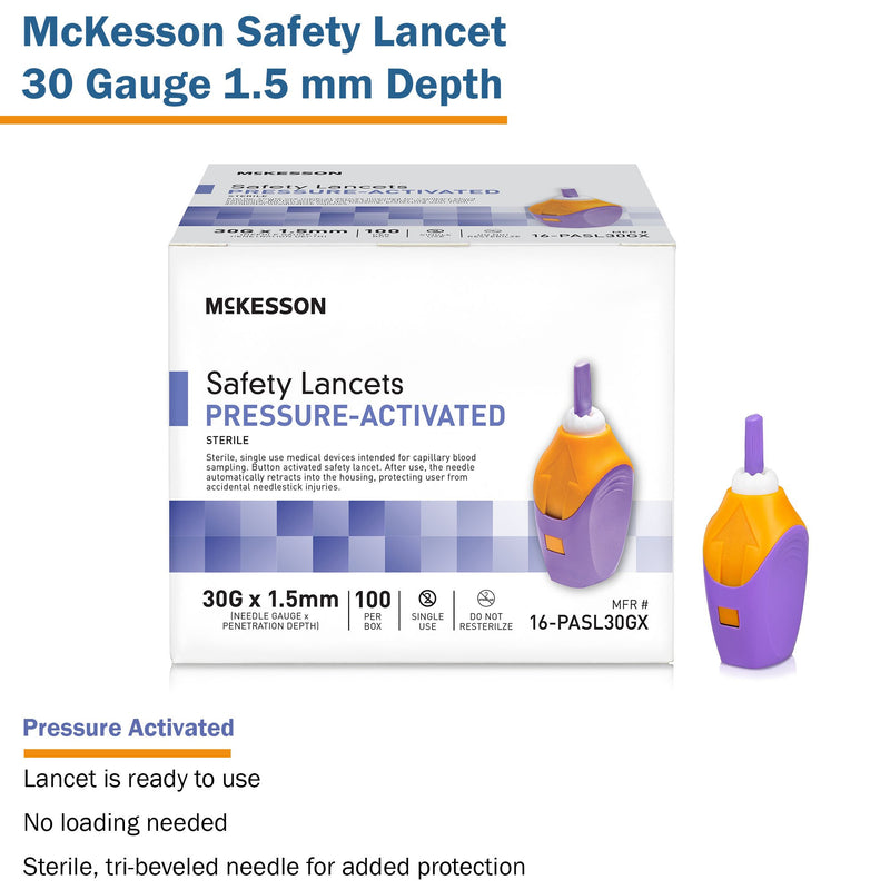 McKesson Safety Lancet 30 Gauge Retractable Pressure Activated Finger (1217983_BX) 100/BX