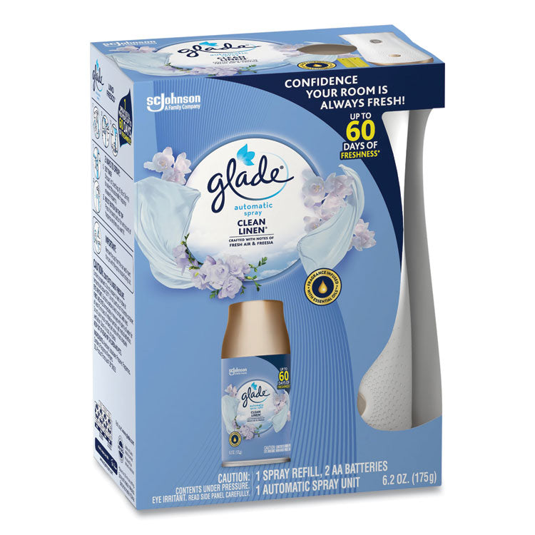 Glade® Automatic Spray Starter Kit, Spray Unit and Refill, White/Gold, Clean Linen (SJN329349KT) 1 Kit