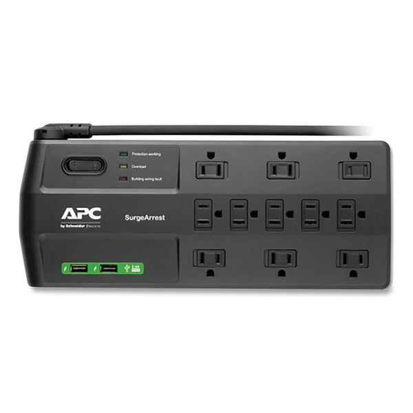 APC® Performance SurgeArrest Power Surge Protector, 11 AC Outlets/2 USB Ports, 8 ft Cord, 2,880 J, Black (APWP11U2)