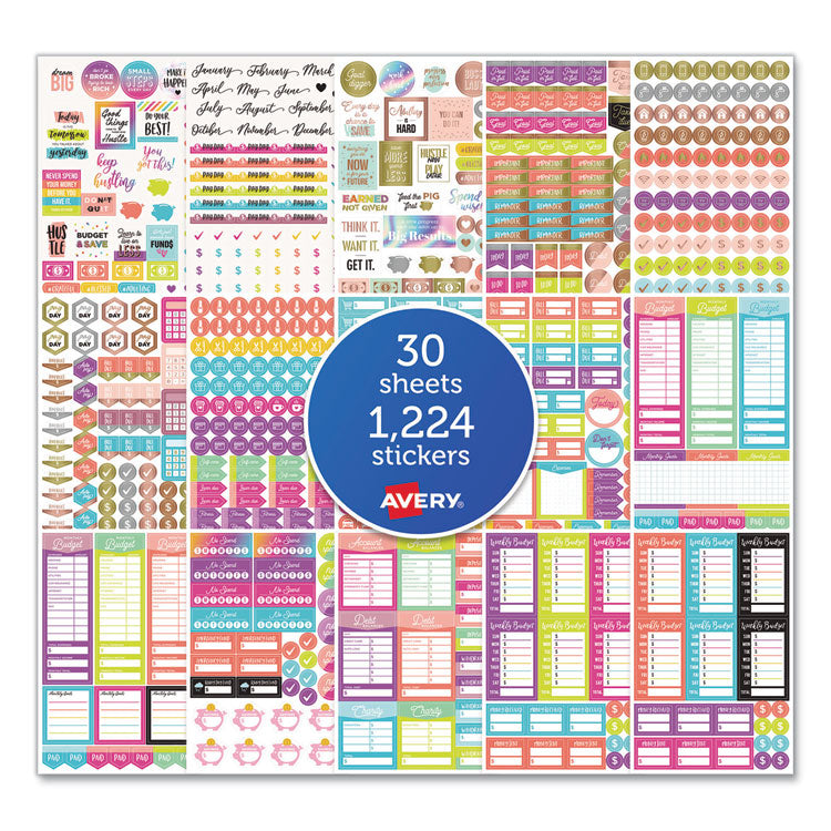 Avery® Budgeting Planner Stickers, Budget Theme, Assorted Colors, 1,224/Pack (AVE6788)