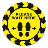 Avery® Social Distancing Floor Decals, 10.5" dia, Please Wait Here, Yellow/Black Face, Black Graphics, 5/Pack (AVE83020)